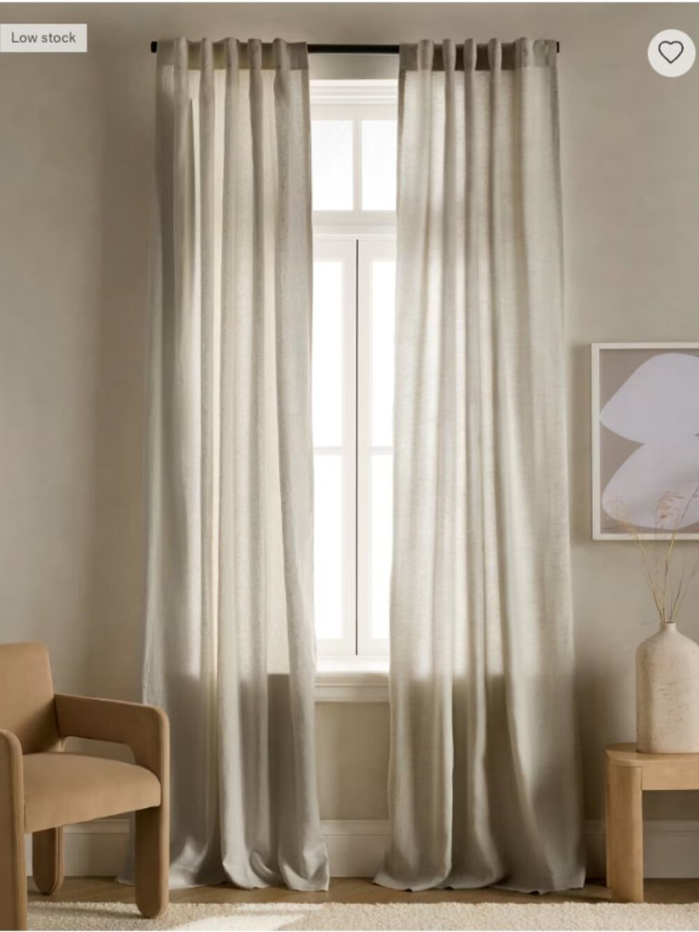 NWT! Quince European Linen Curtain, 96x96, Light filtering, Sage